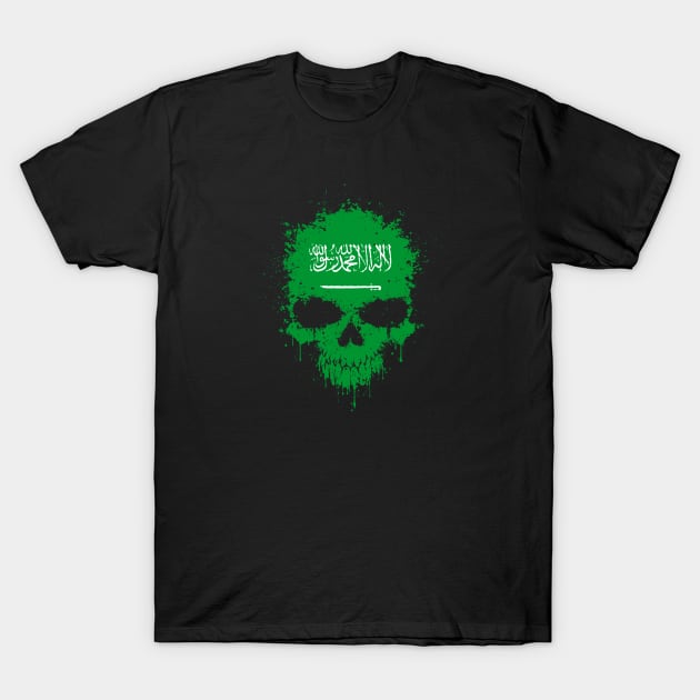 Chaotic Saudi Flag Splatter Skull T-Shirt by jeffbartels